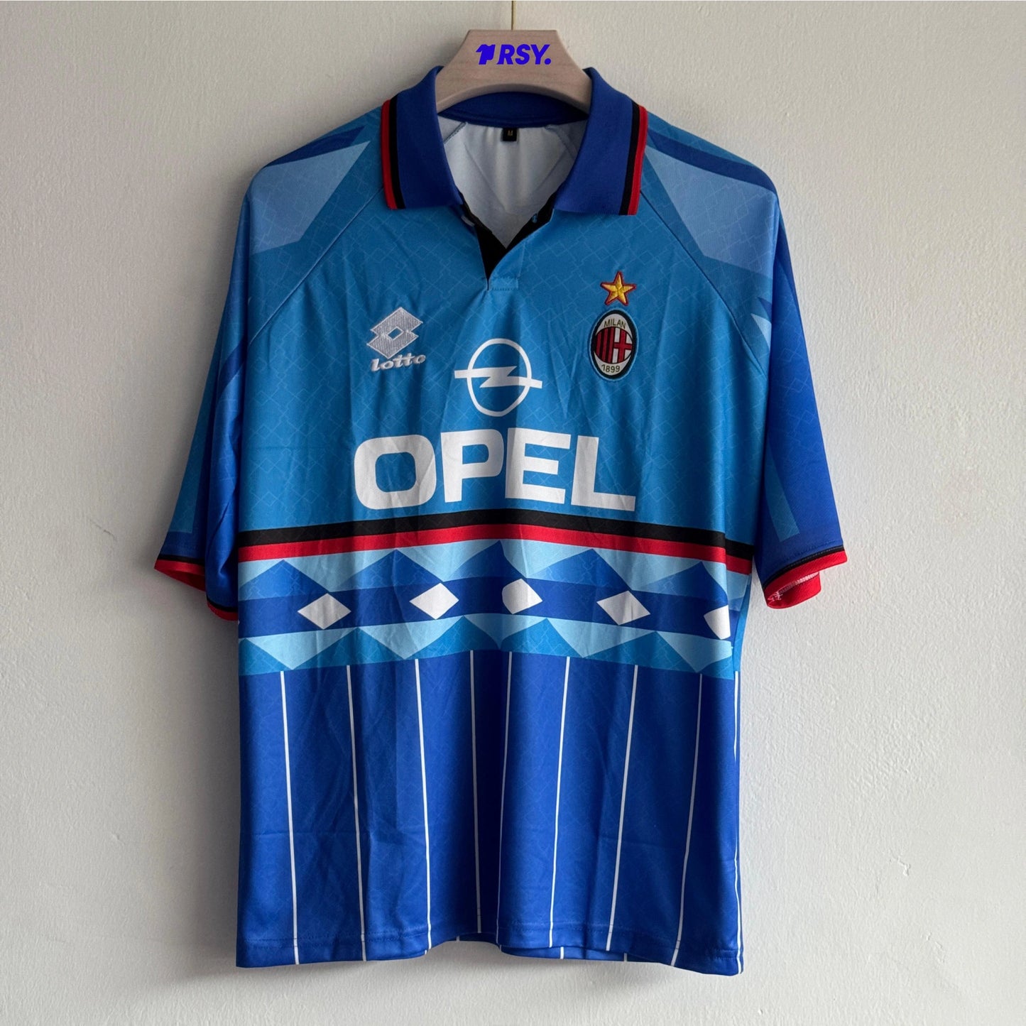 ACMILAN 1995-96 THIRD KIT MALDINI FIVESLEEVE POLO EMBROIDERY
