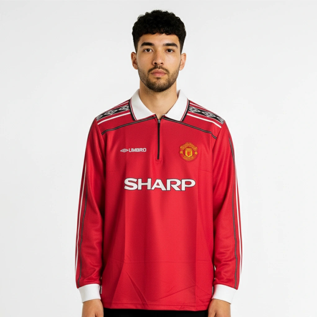 MANCHESTER UNITED 1998-99 HOME KIT BECKHAM FULLSLEEVE POLO EMBROIDERY