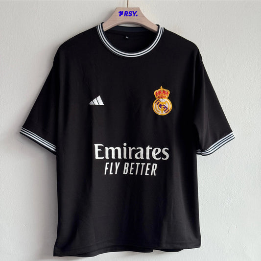 REAL MADRID SPECIAL EDITION BLACK TSHIRT JERSEY EMBROIDERY FIVESLEEVE