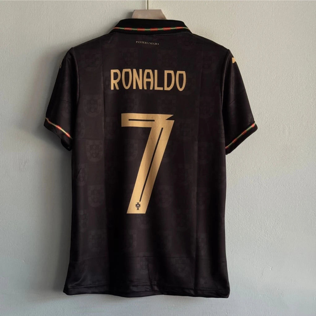 PORTUGAL 25-26 BLACK KIT RONALDO POLO EMBROIDERY PREMIUM