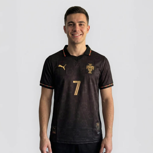 PORTUGAL 25-26 BLACK KIT RONALDO POLO EMBROIDERY PREMIUM