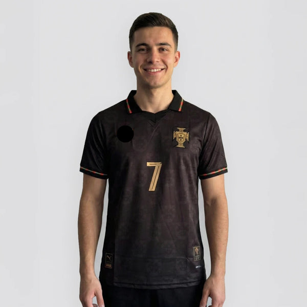 PORTUGAL 25-26 BLACK KIT RONALDO POLO EMBROIDERY PREMIUM