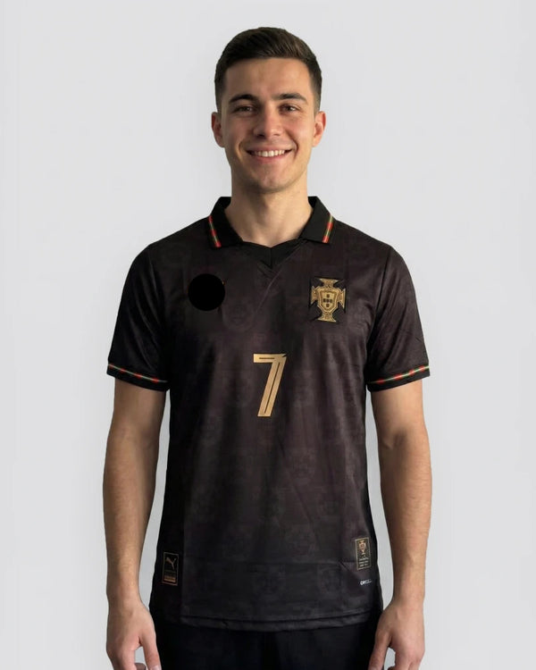 PORTUGAL 25-26 BLACK KIT RONALDO POLO EMBROIDERY PREMIUM