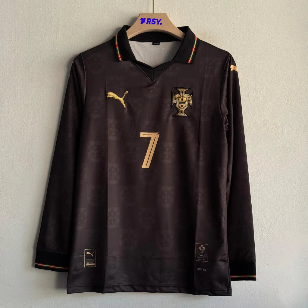 PORTUGAL 2026 BLACK KIT RONALDO FULLSLEEVE POLO EMBROIDERY PREMIUM