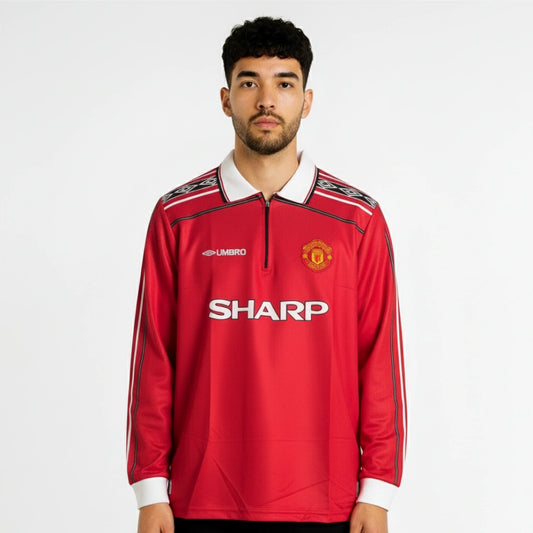 MANCHESTER UNITED 1998-99 HOME KIT BECKHAM FULLSLEEVE POLO EMBROIDERY