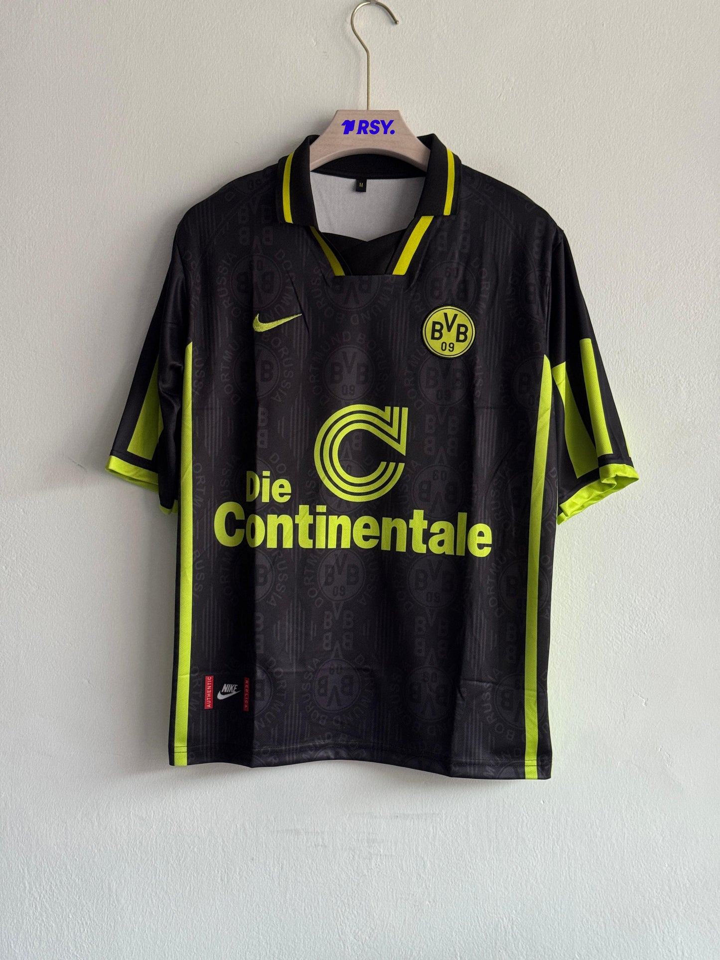 DORTMUND 1996-97 AWAY KIT MOLLER FIVESLEEVE POLO EMBROIDERY