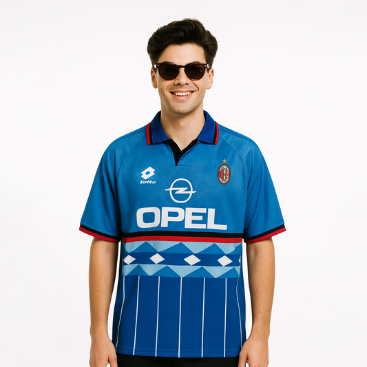 ACMILAN 1995-96 THIRD KIT MALDINI FIVESLEEVE POLO EMBROIDERY