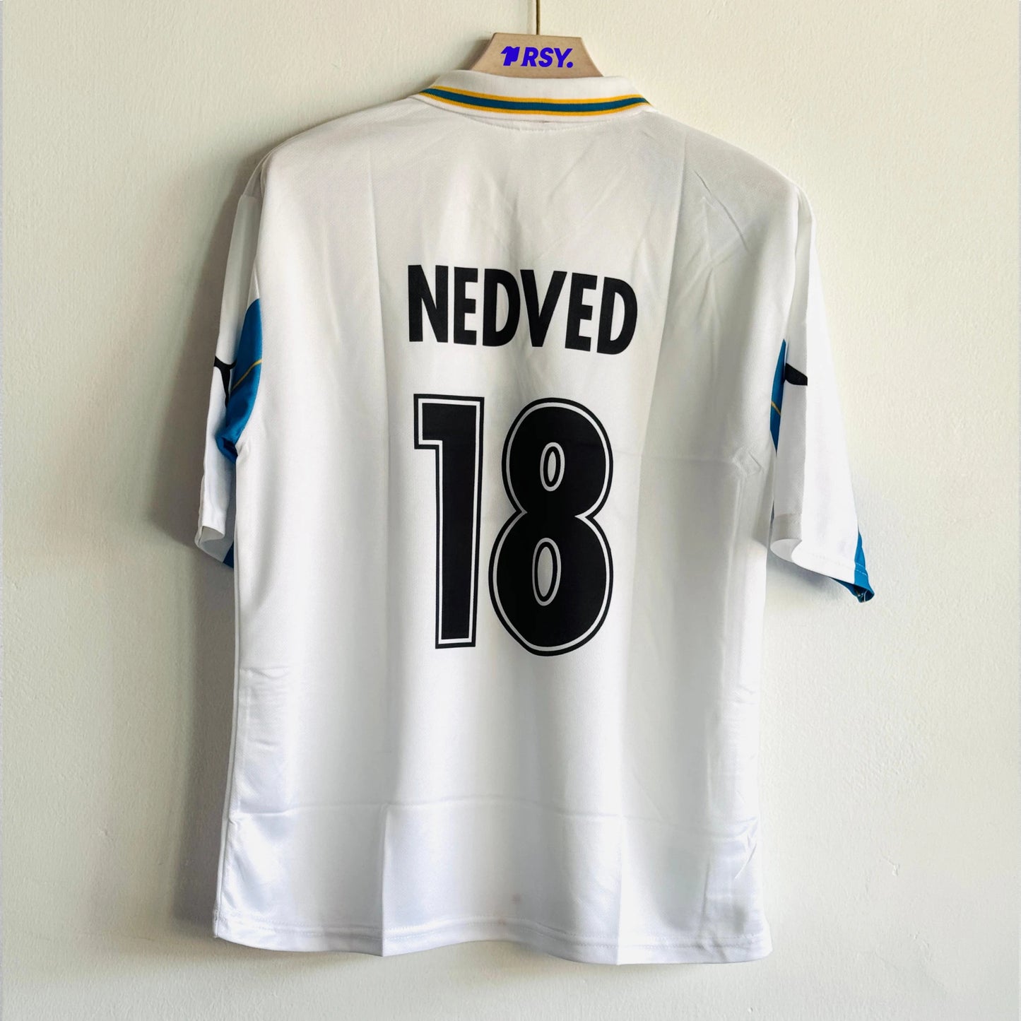 LAZIO 1999-2000 HOME KIT NEDVED FIVESLEEVE POLO