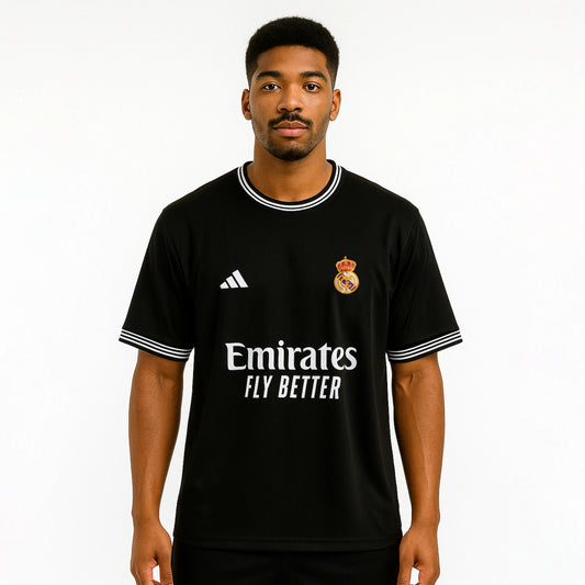 REAL MADRID SPECIAL EDITION BLACK TSHIRT JERSEY EMBROIDERY FIVESLEEVE