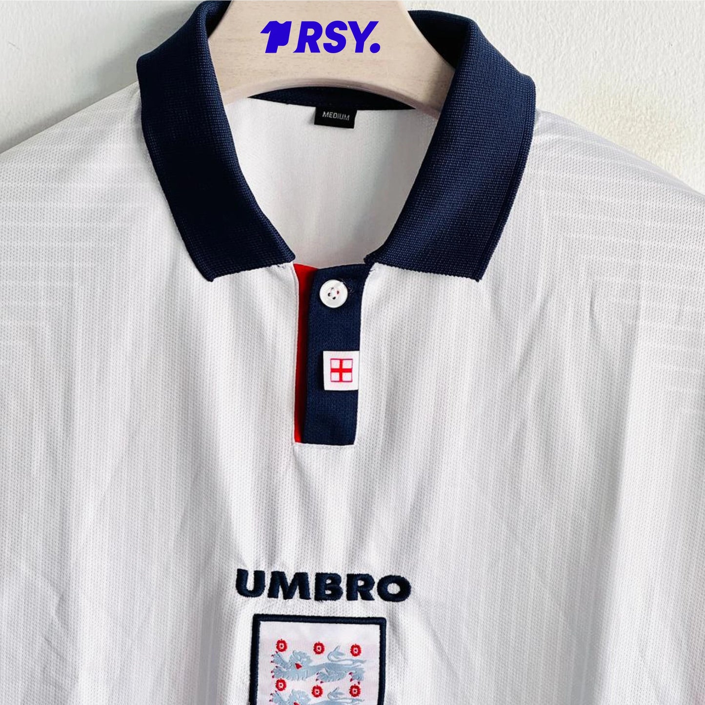 ENGLAND 1998 HOME KIT BECKHAM FIVESLEEVE POLO EMBROIDERY PREMIUM