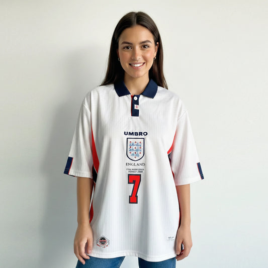 ENGLAND 1998 HOME KIT BECKHAM FIVESLEEVE POLO EMBROIDERY PREMIUM