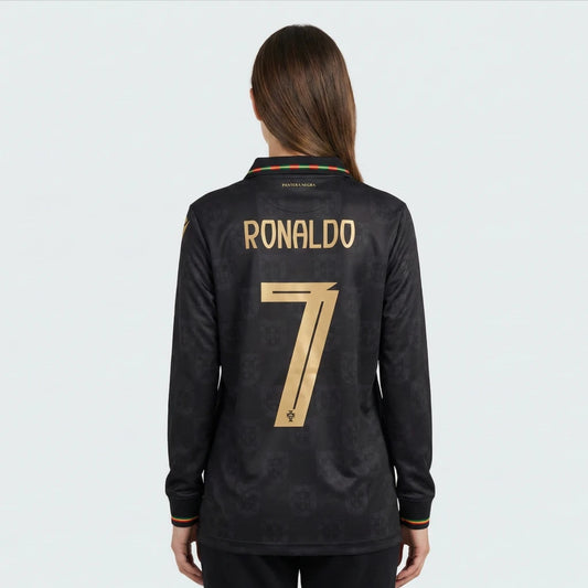PORTUGAL 2026 BLACK KIT RONALDO FULLSLEEVE POLO EMBROIDERY PREMIUM